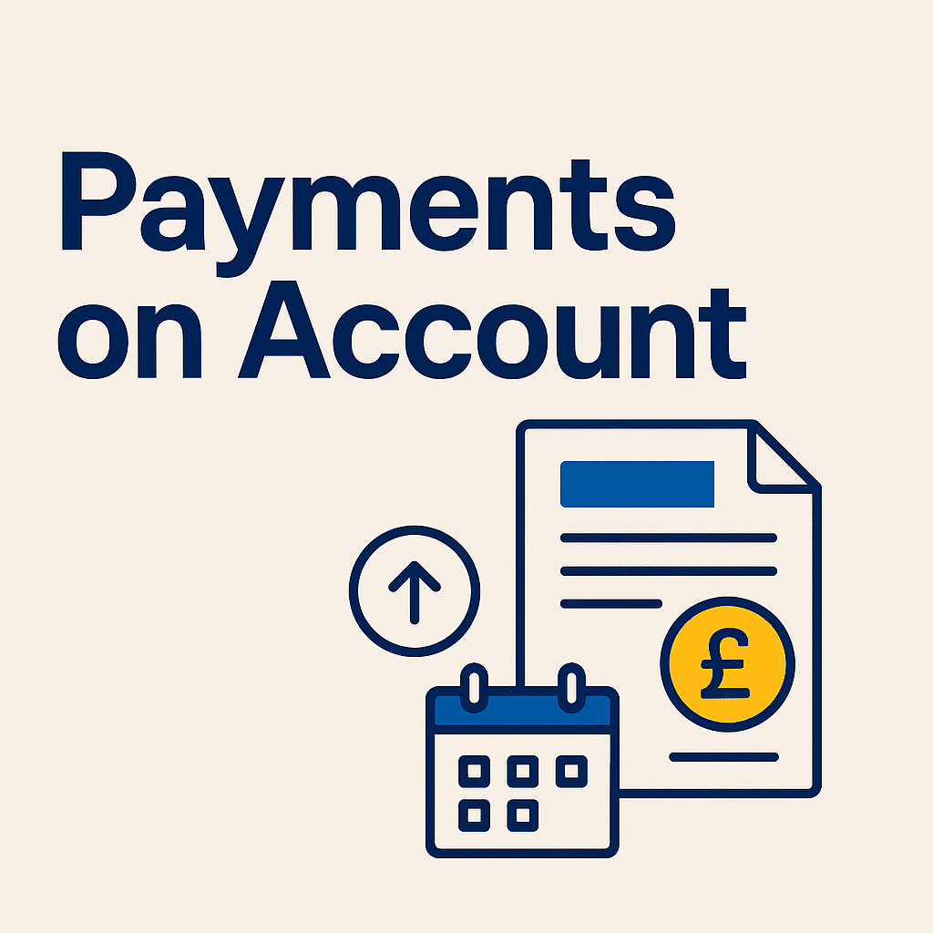payments on account featured image with document, calendar and pound icon