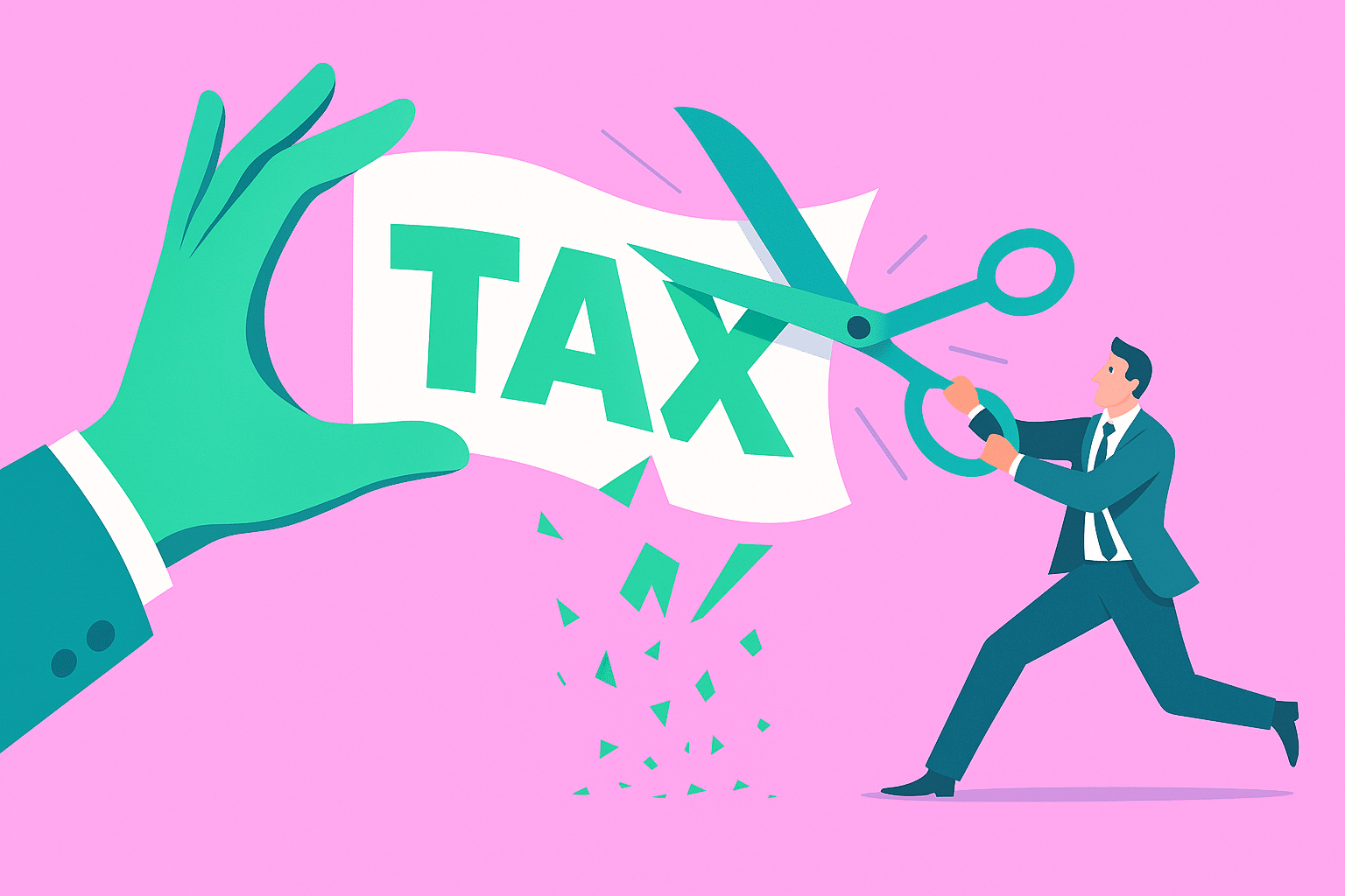 self assessment allowable expenses illustration with man cutting a paper with 'tax' text on it