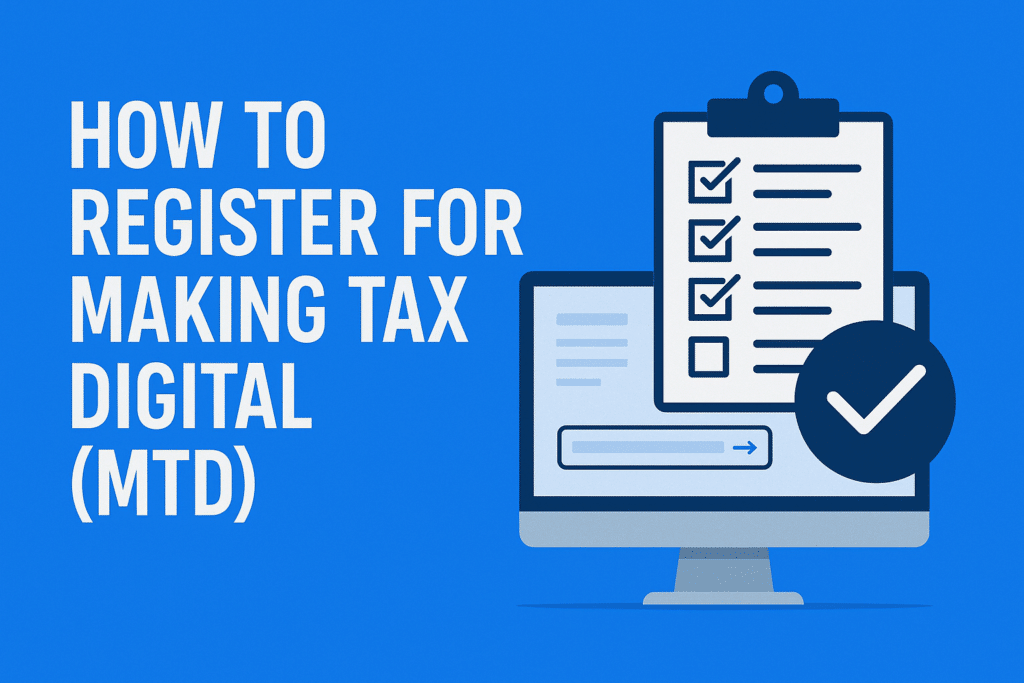 how to register for mtd - making tax digital illustration with a checklist and a monitor