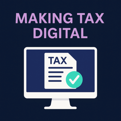 making tax digital timeline illustration with a monitor showing tax submitted