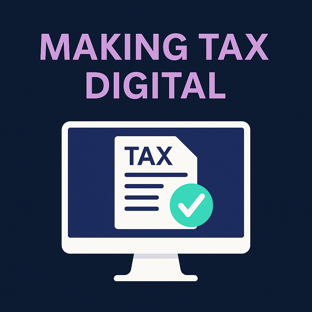 making tax digital timeline illustration with a monitor showing tax submitted