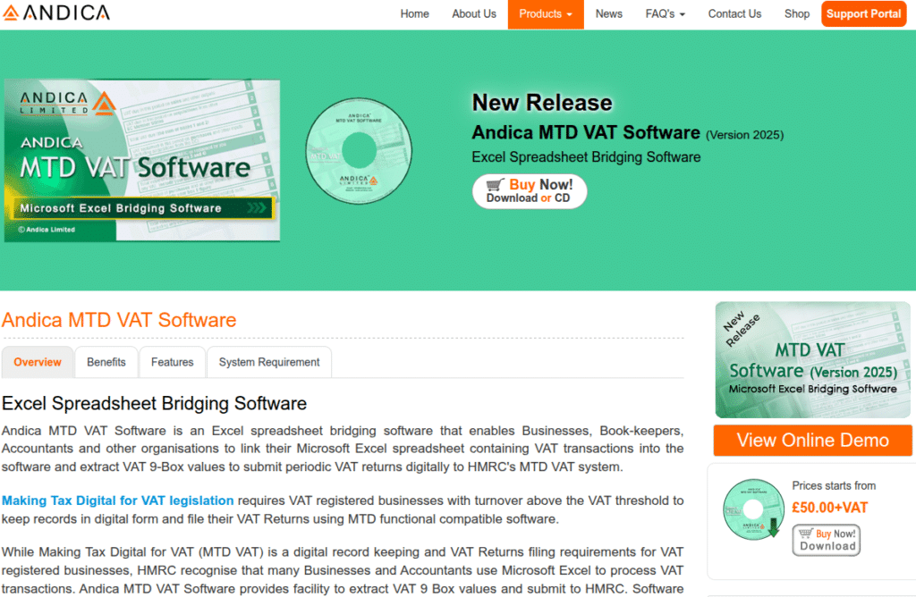 bridging software - andica mtd vat bridging screenshot of webpage