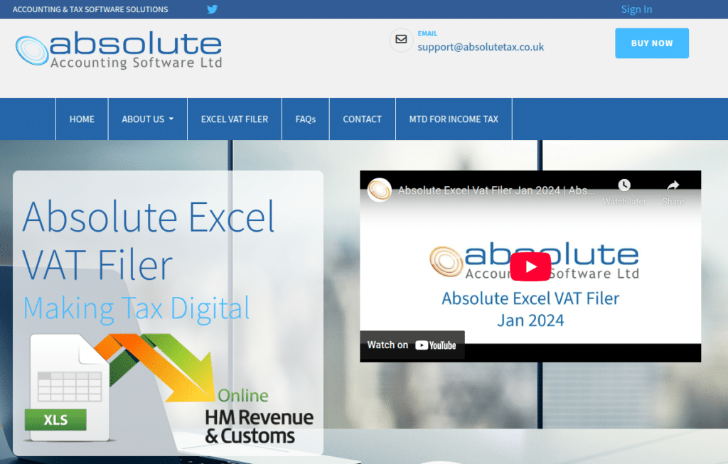 bridging software for mtd - absolute excel vat filer screenshot of webpage