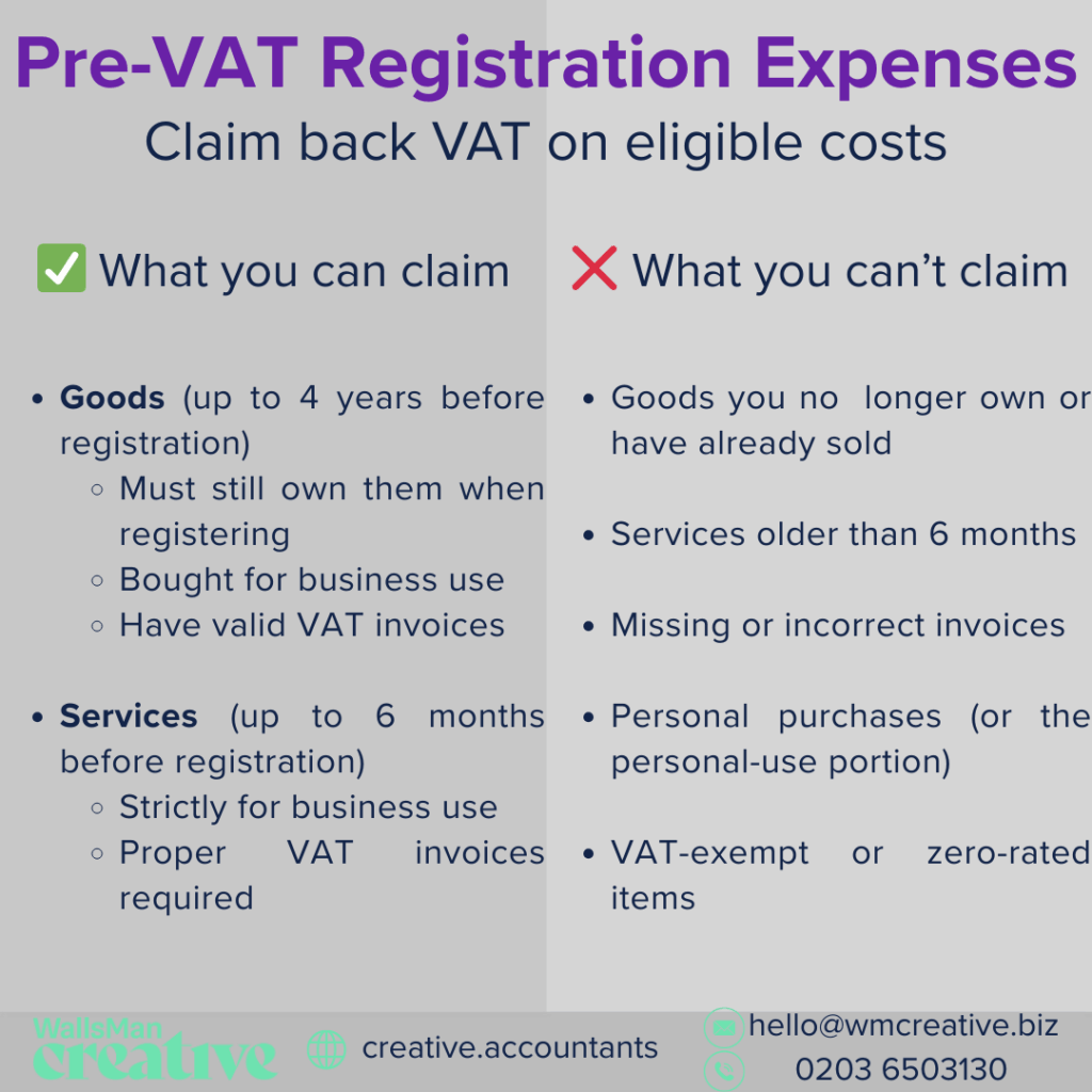 what you can and cannot claim back from pre-vat registration expenses
