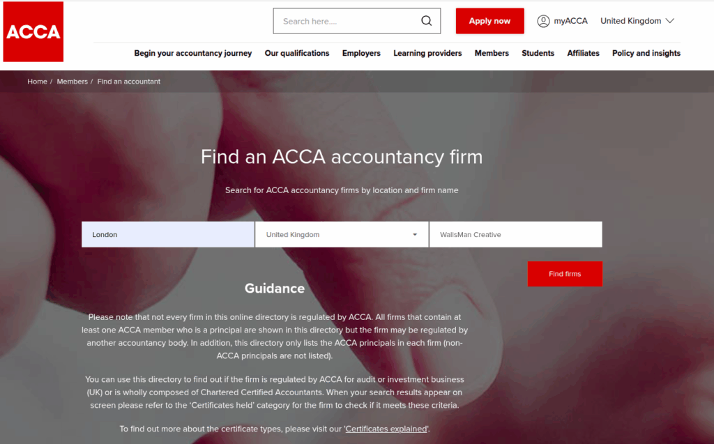 how you can find an accountant from wallsman creative on ACCA global