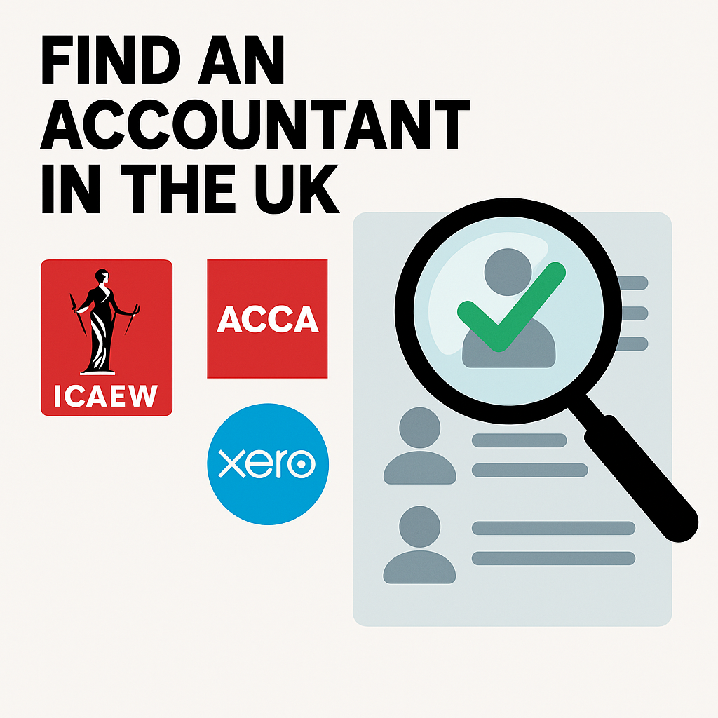 find an accountant on uk trusted directories like ICAEW, ACCA and Xero