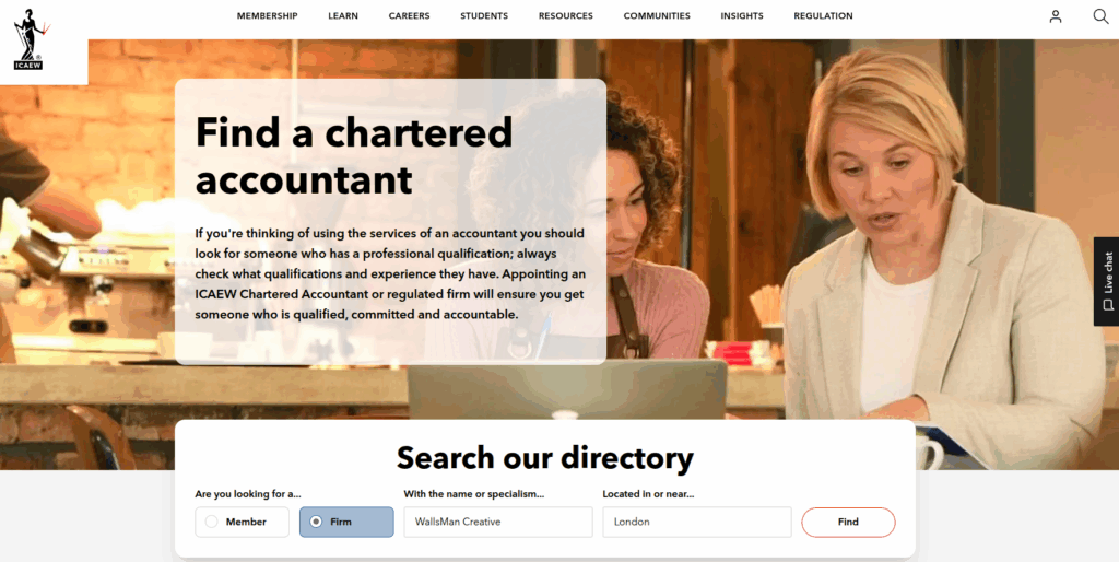 find an accountant on ICAEW directory using filters for members or fields, and location