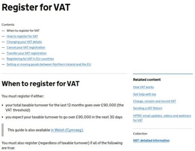 how to register for vat starting on the official HMRC website