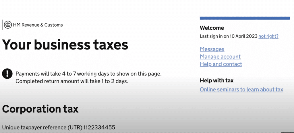 pay corporation tax online with hmrc business account