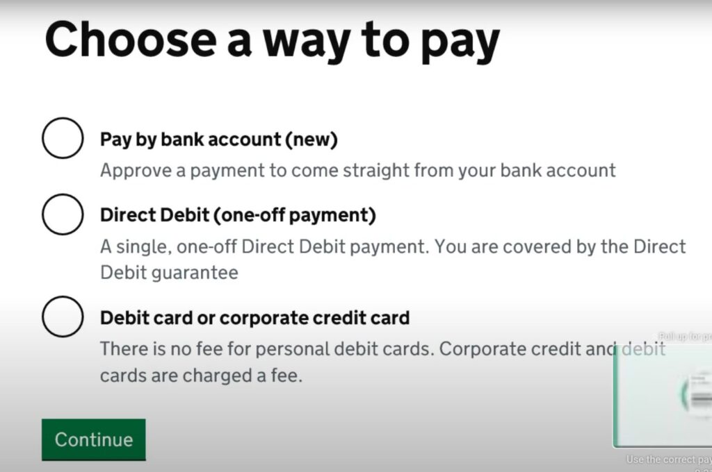 choose payment method to pay corporation tax online