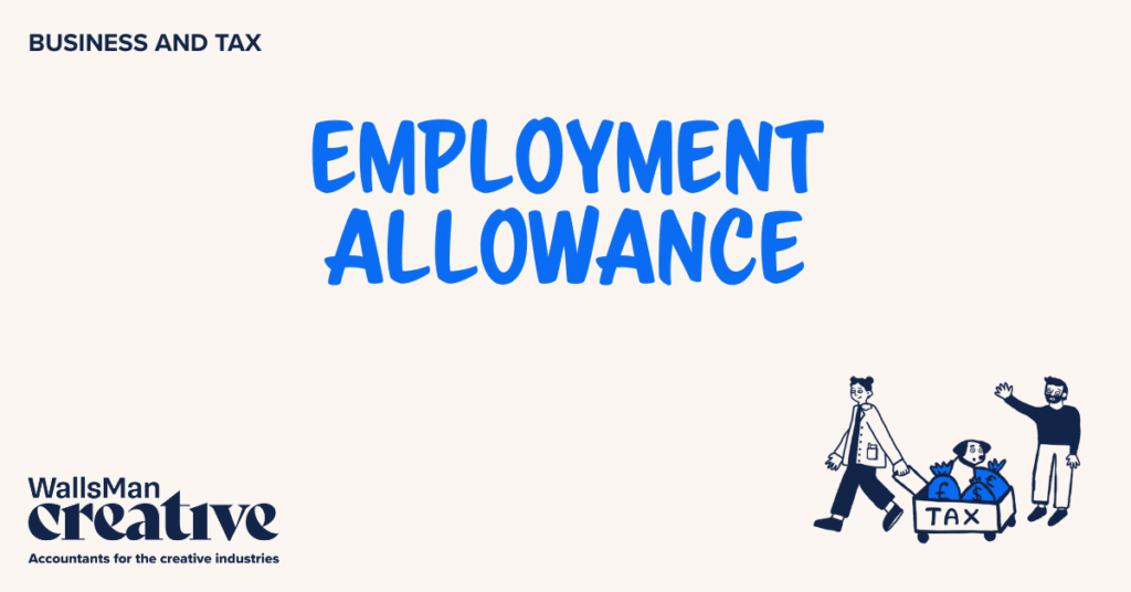 Text: "employment allowance" in the middle, on a beige background, featuring an illustration in the bottom right corner and WallsMan Creative logo in the bottom left corner.