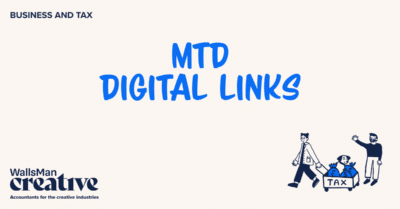 Text: "mtd digital links" in the middle, on a beige background, featuring an illustration in the bottom right corner and WallsMan Creative logo in the bottom left corner.