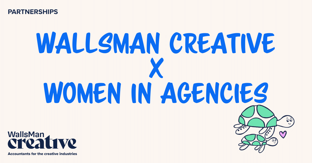 Text: "WallsMan Creative X Women in Agencies" in the middle, on a beige background, featuring an illustration in the bottom right corner and WallsMan Creative logo in the bottom left corner.
