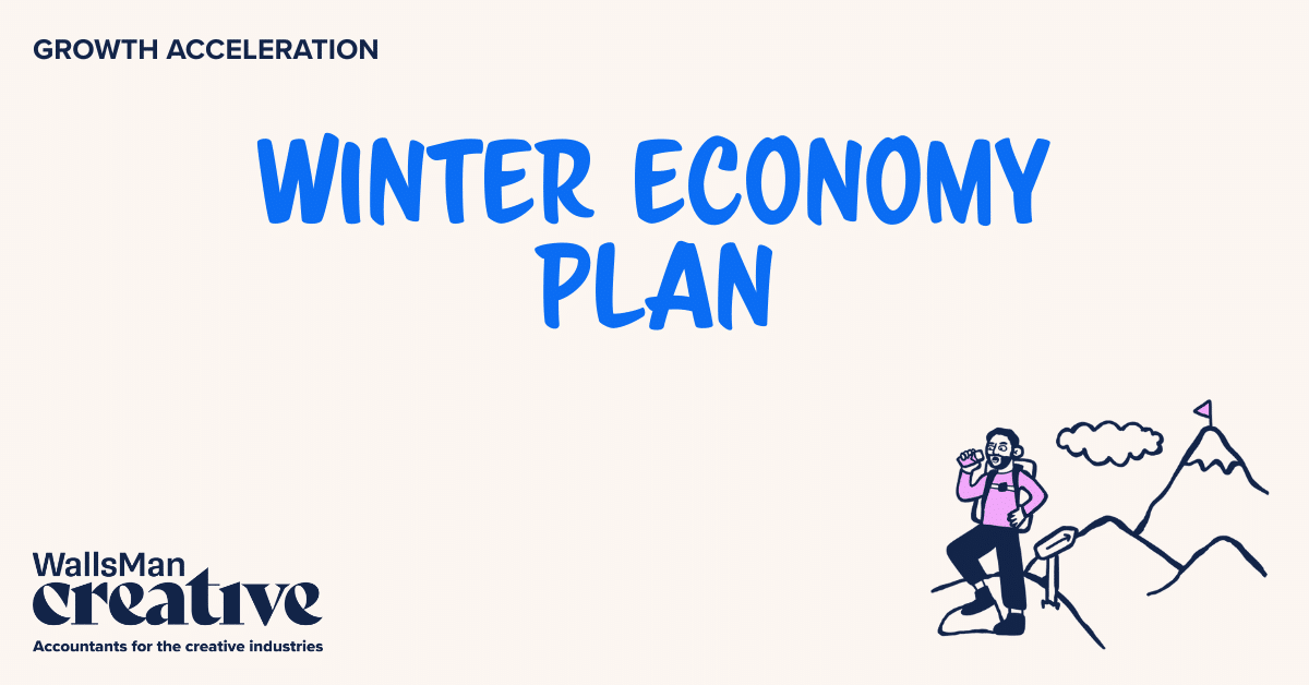 Text: "winter economy plan" in the middle, on a beige background, featuring an illustration in the bottom right corner and WallsMan Creative logo in the bottom left corner.