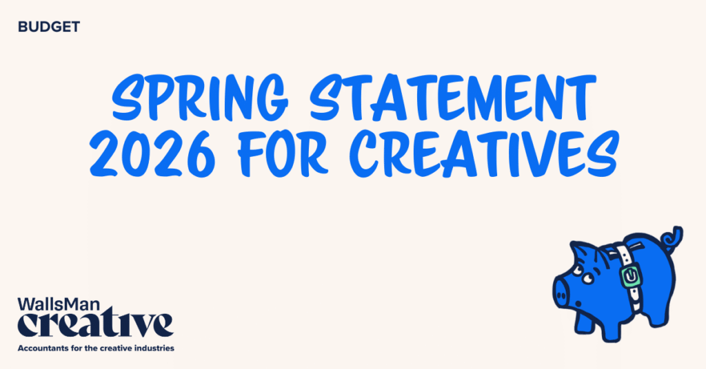 Text: "spring statement 2026 for creatives" in the middle, on a beige background, featuring an illustration in the bottom right corner and WallsMan Creative logo in the bottom left corner.