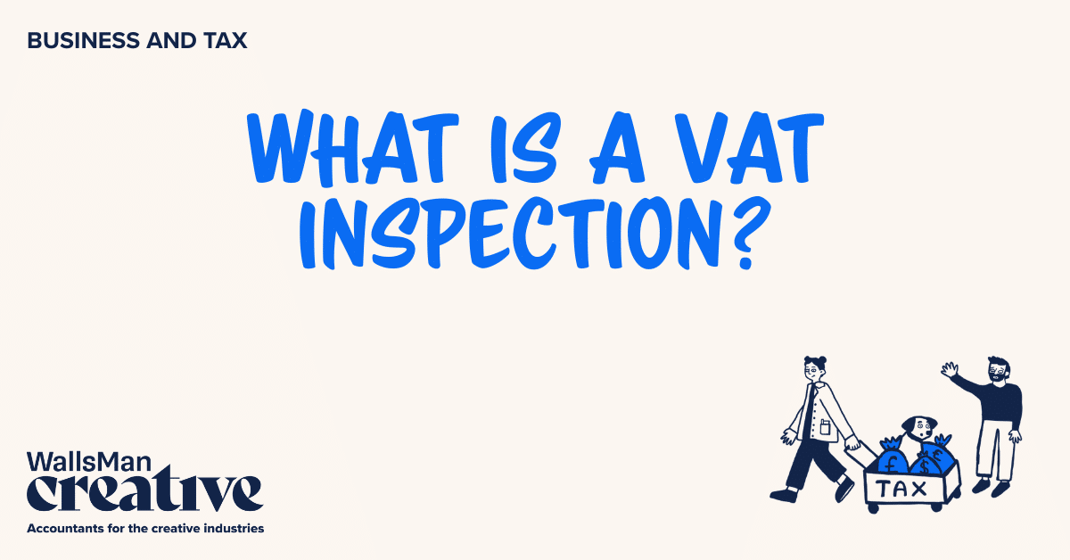 Text: "what is a vat inspection" in the middle, on a beige background, featuring an illustration in the bottom right corner and WallsMan Creative logo in the bottom left corner.