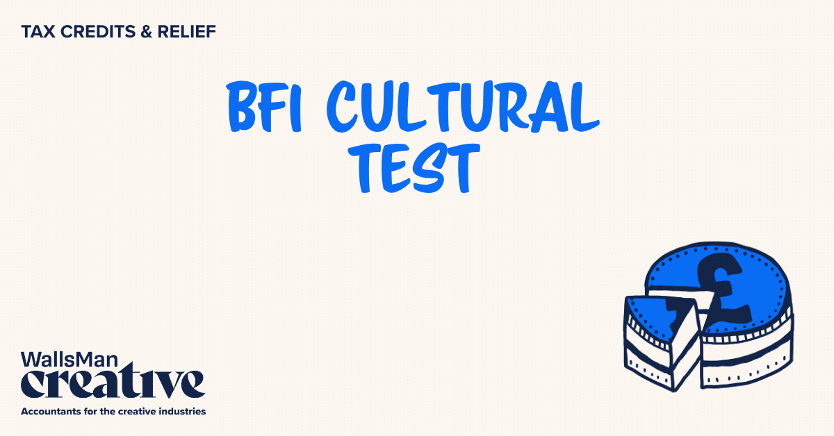 Text: "BFI cultural test" in the middle, on a beige background, featuring an illustration in the bottom right corner and WallsMan Creative logo in the bottom left corner.