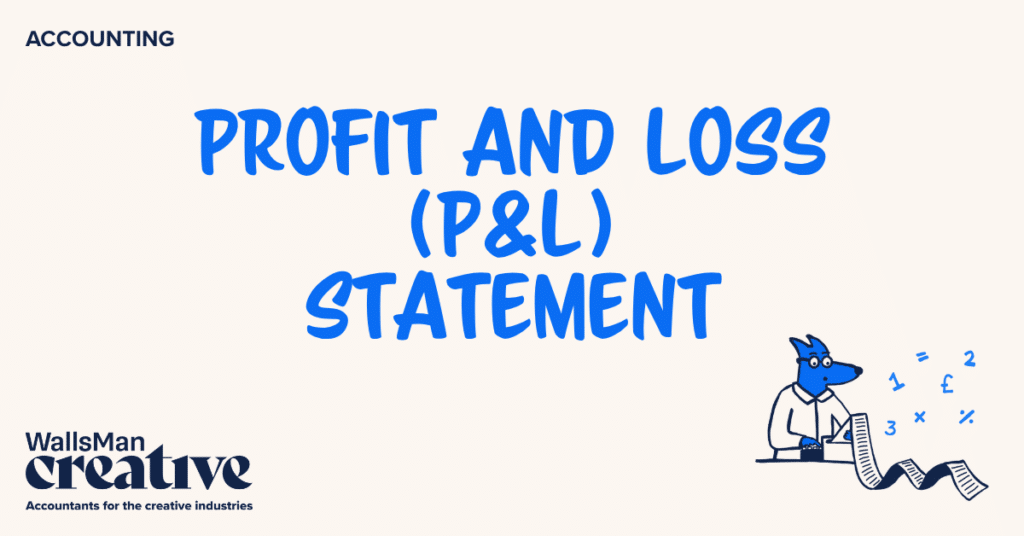 Text: "Profit and Loss (P&L) statement" in the middle, on a beige background, featuring an illustration in the bottom right corner and WallsMan Creative logo in the bottom left corner.