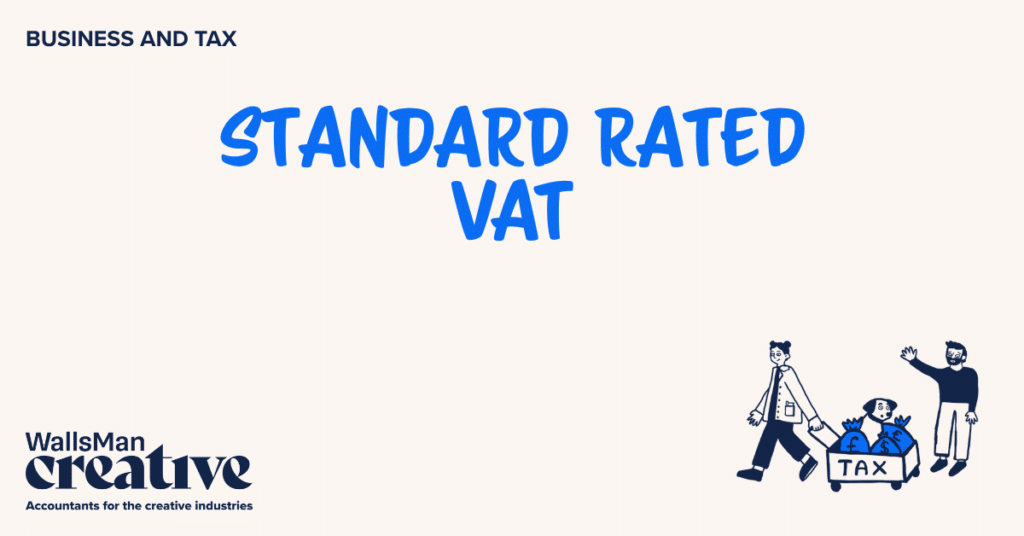Text: "standard rated vat" in the middle, on a beige background, featuring an illustration in the bottom right corner and WallsMan Creative logo in the bottom left corner.