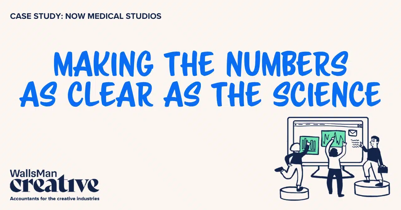 Text: "Making the numbers as clear as the science" in the middle, on a beige background, featuring an illustration in the bottom right corner and WallsMan Creative logo in the bottom left corner.