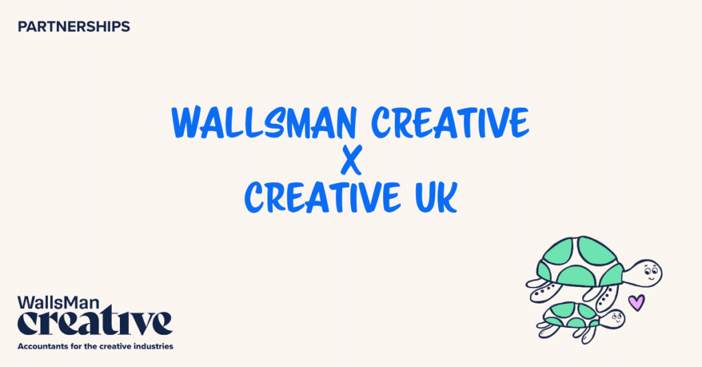 Text: "WallsMan Creative x Creative UK" in the middle, on a beige background, featuring an illustration in the bottom right corner and WallsMan Creative logo in the bottom left corner.